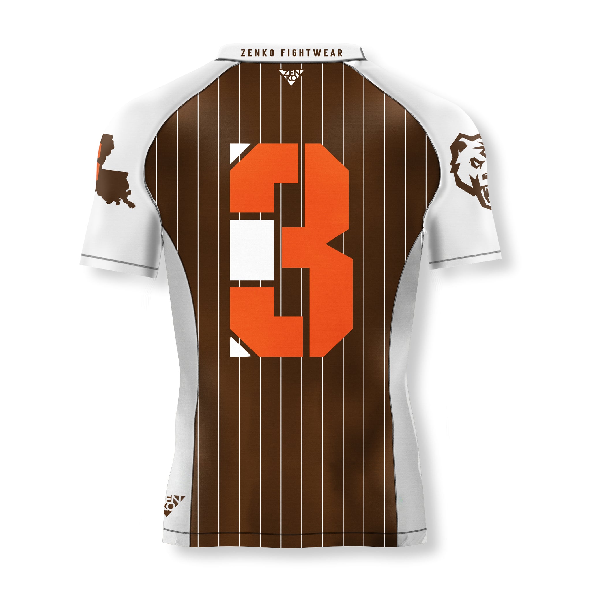 MMA×3ITSUKA Racing Sleeve-less Chocolate 3 Brothers Pinstripe Ranked Rashguard (Brown) – ZENKO FIGHTWEAR™