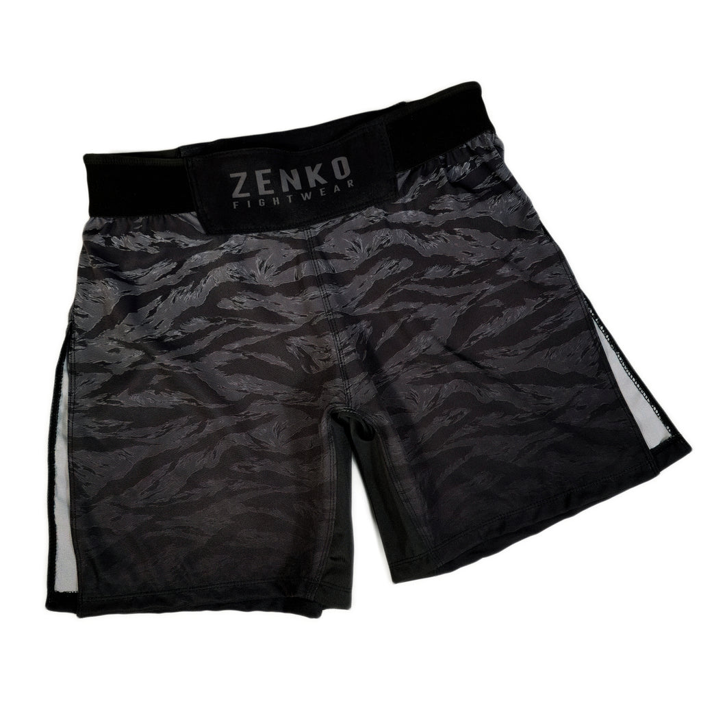 Zenko Fightwear | Urban Tiger Stripe Camo High Split Shorts | High Cut Gladiator MMA Shorts