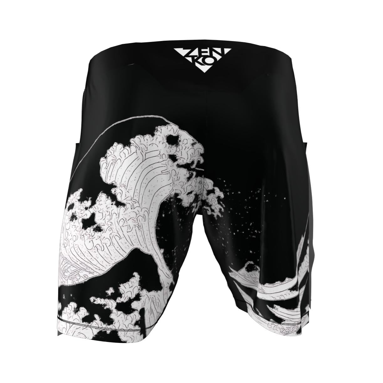 White Wave High Split Shorts | High Slit Gladiator Fight Shorts