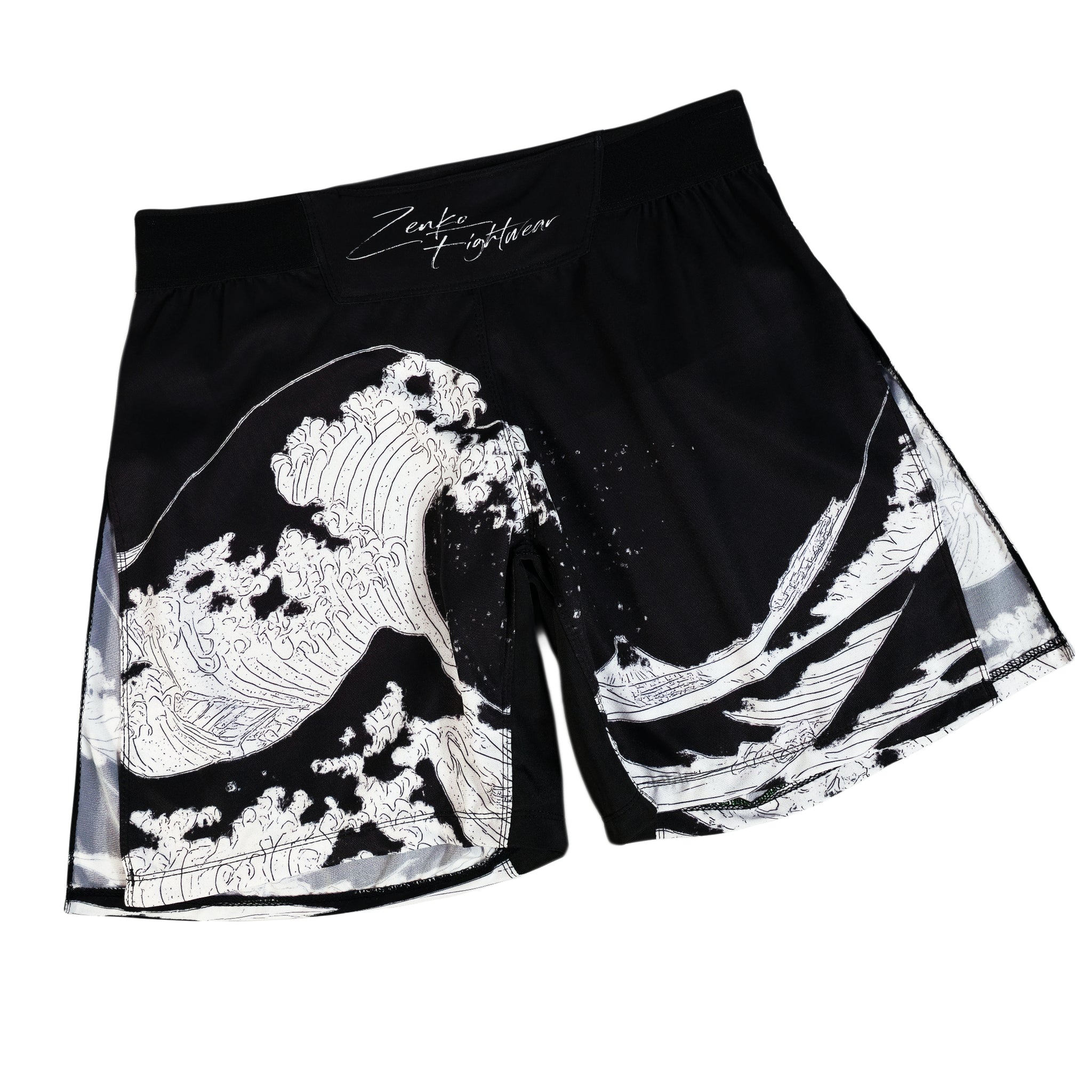 White Wave High Split Shorts | High Slit Gladiator Fight Shorts