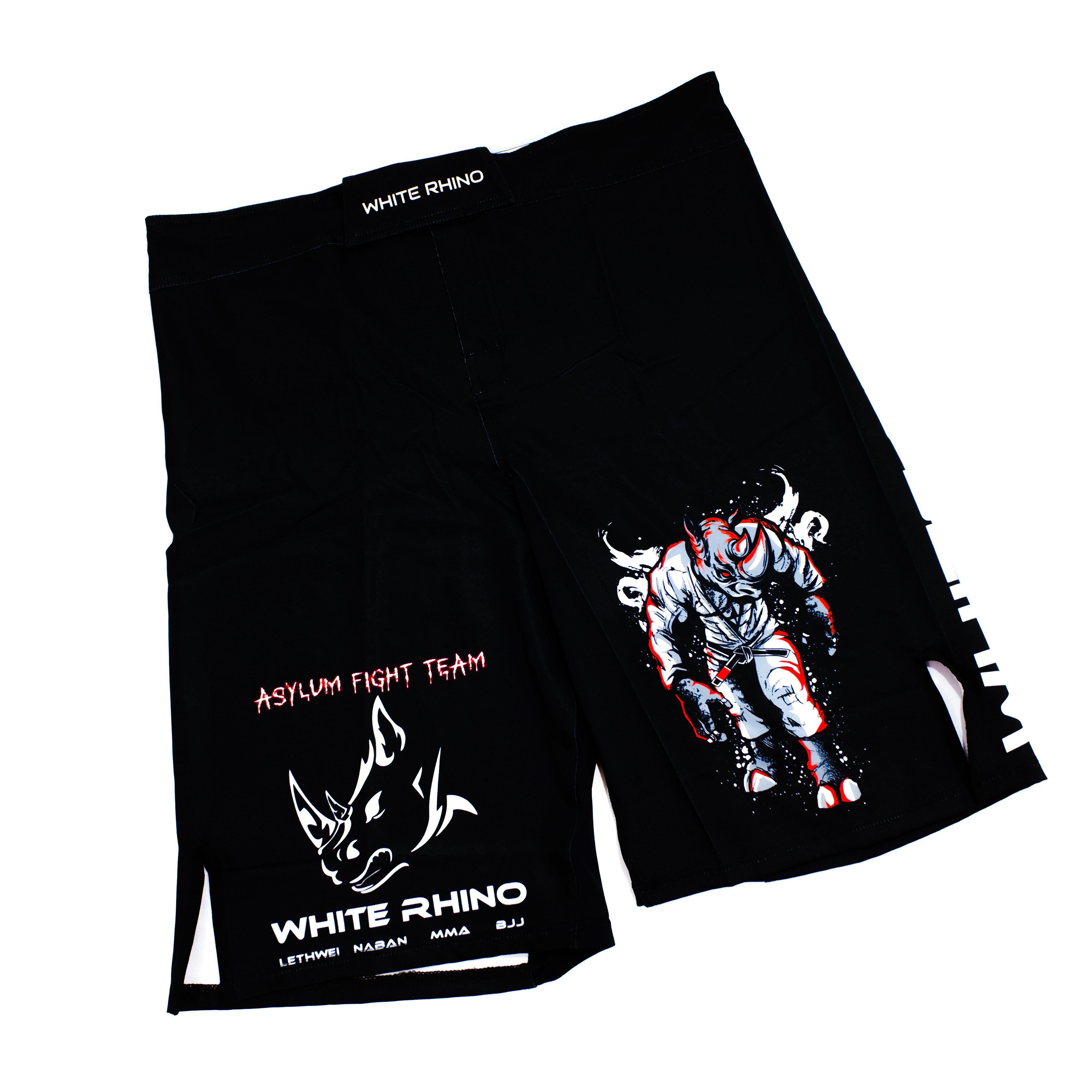 Asylum Fight Team - White Rhino BJJ Rhino Fight Shorts - Zenko Fightwear