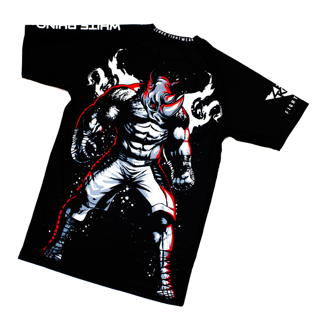Asylum Fight Team - White Rhino Kickboxing Rhino Short Sleeve Rashguard - Zenko Fightwear