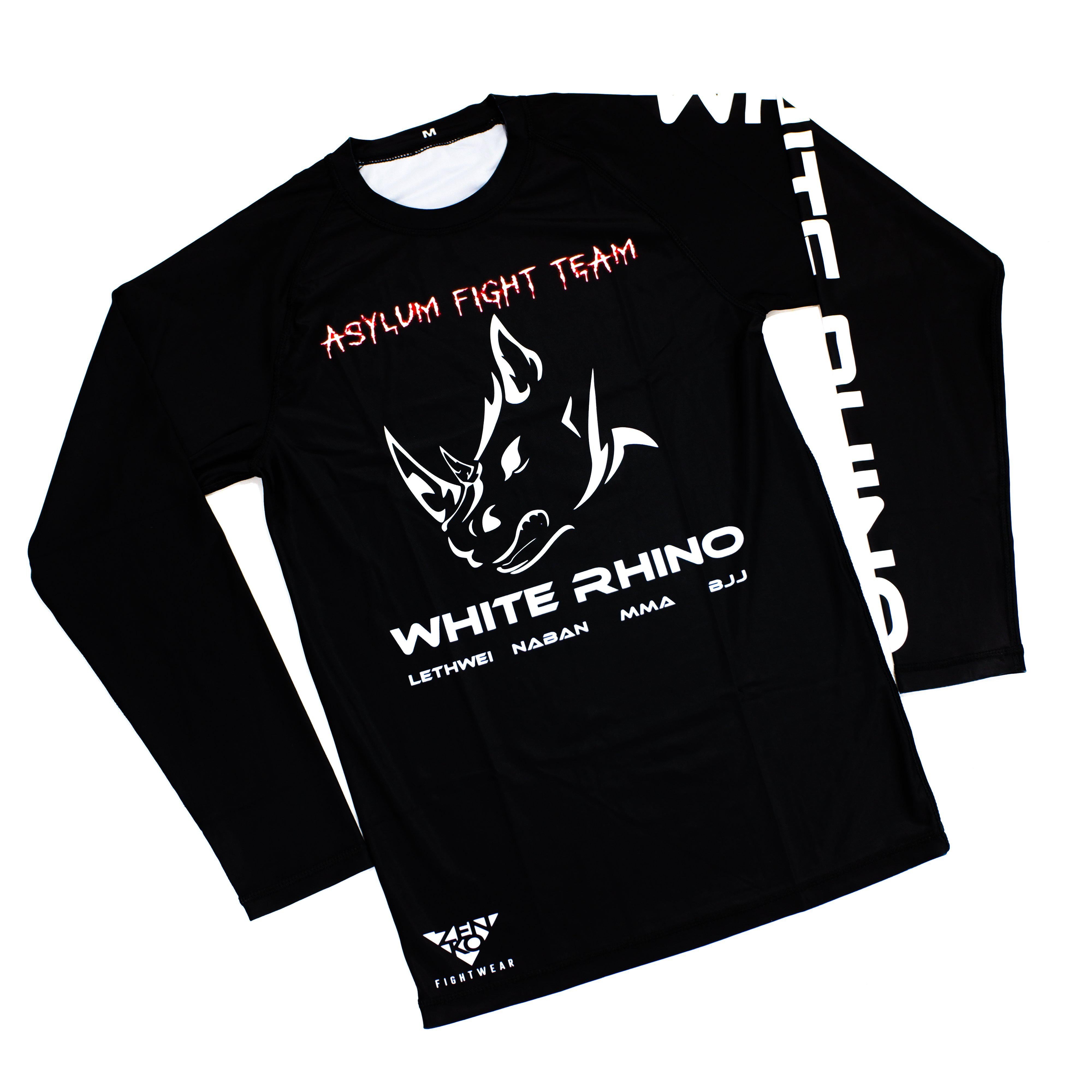 Asylum Fight Team - White Rhino Kickboxing Rhino Long Sleeve Rashguard - Zenko Fightwear