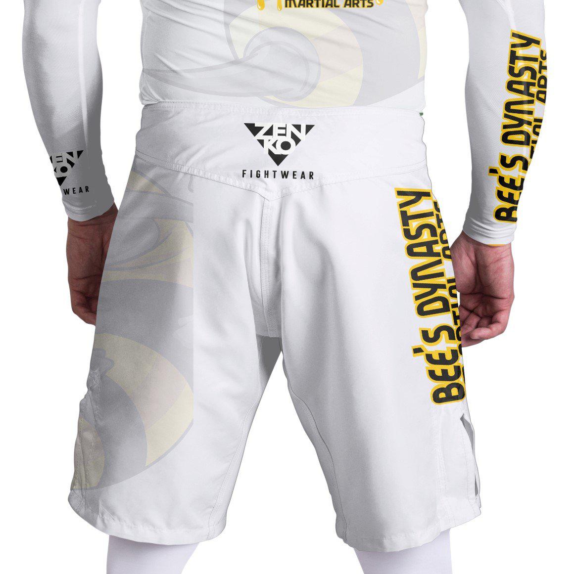 Bee's Dynasty Fight Shorts (White) Zenko Fightwear