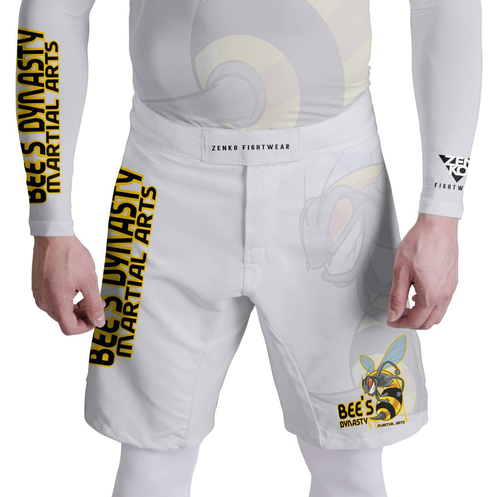Bee's Dynasty Fight Shorts (White) Zenko Fightwear