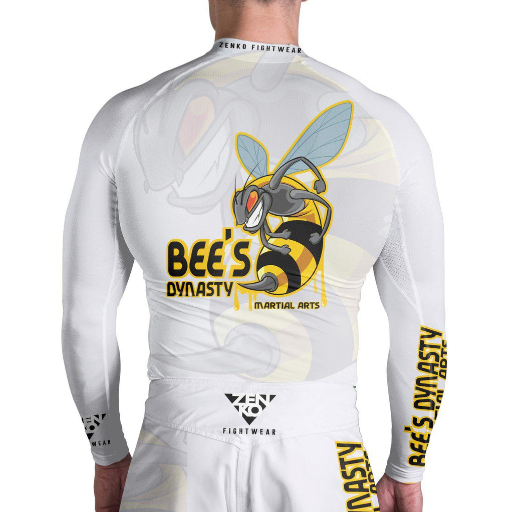 Bee's Dynasty Long Sleeve Rashguard (White) Zenko Fightwear