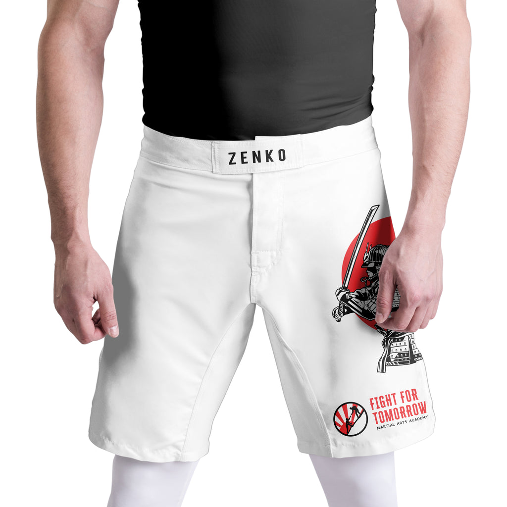 Fight For Tomorrow Fight Shorts (White) Zenko Fightwear