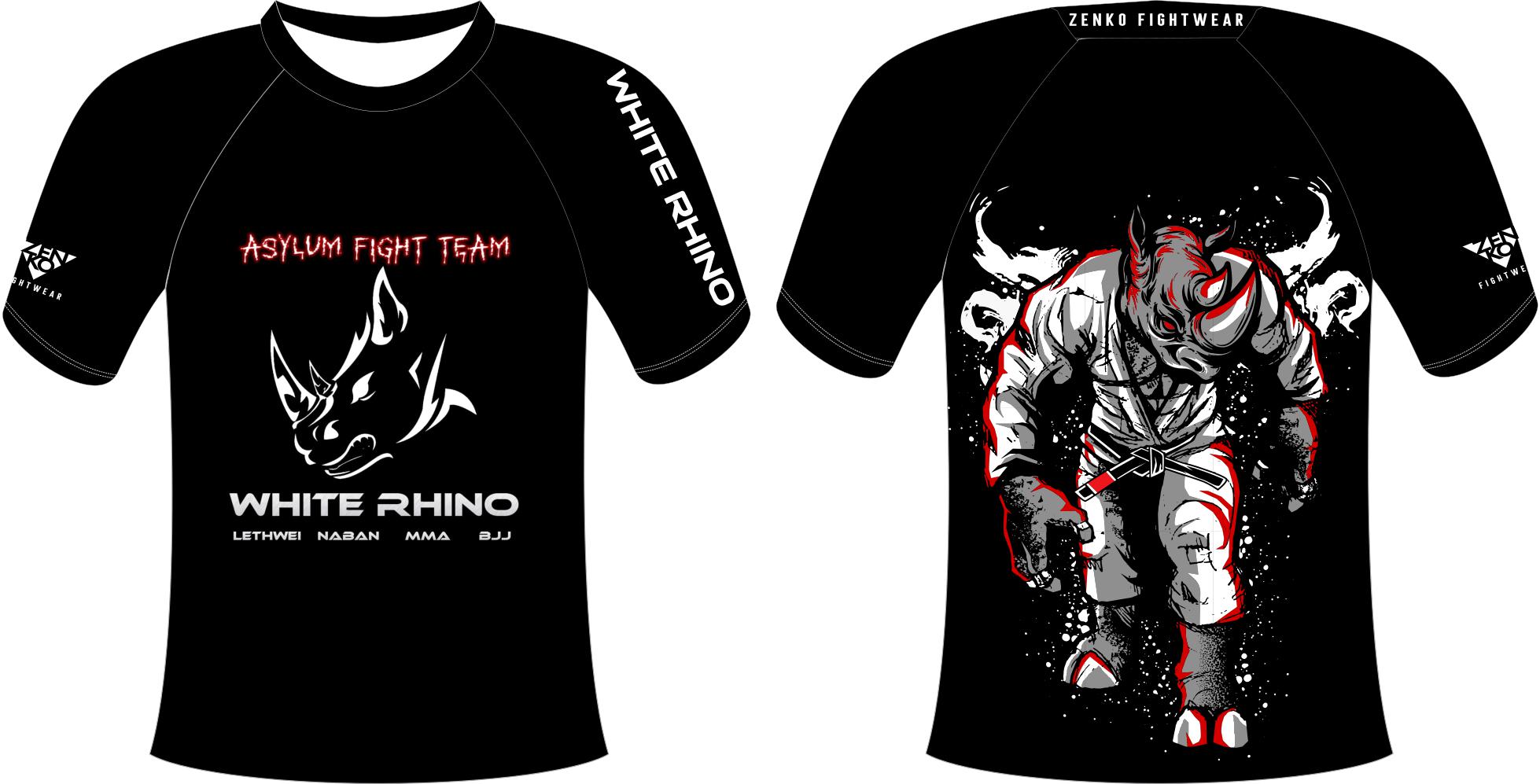 Asylum Fight Team - White Rhino BJJ Rhino Short Sleeve Rashguard - Zenko Fightwear