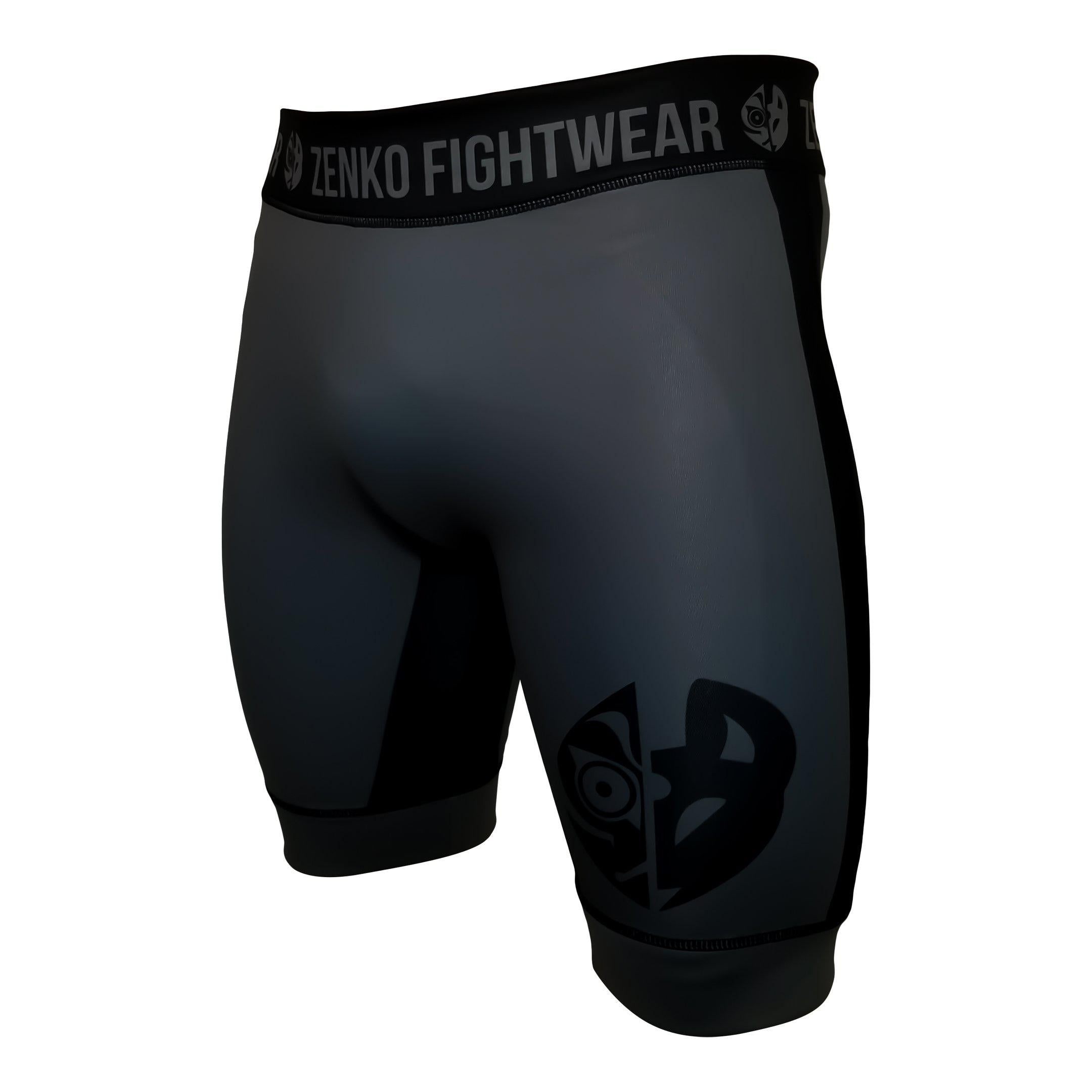 Zenko Fightwear Jet Gray Vale Tudo Compression Shorts Front