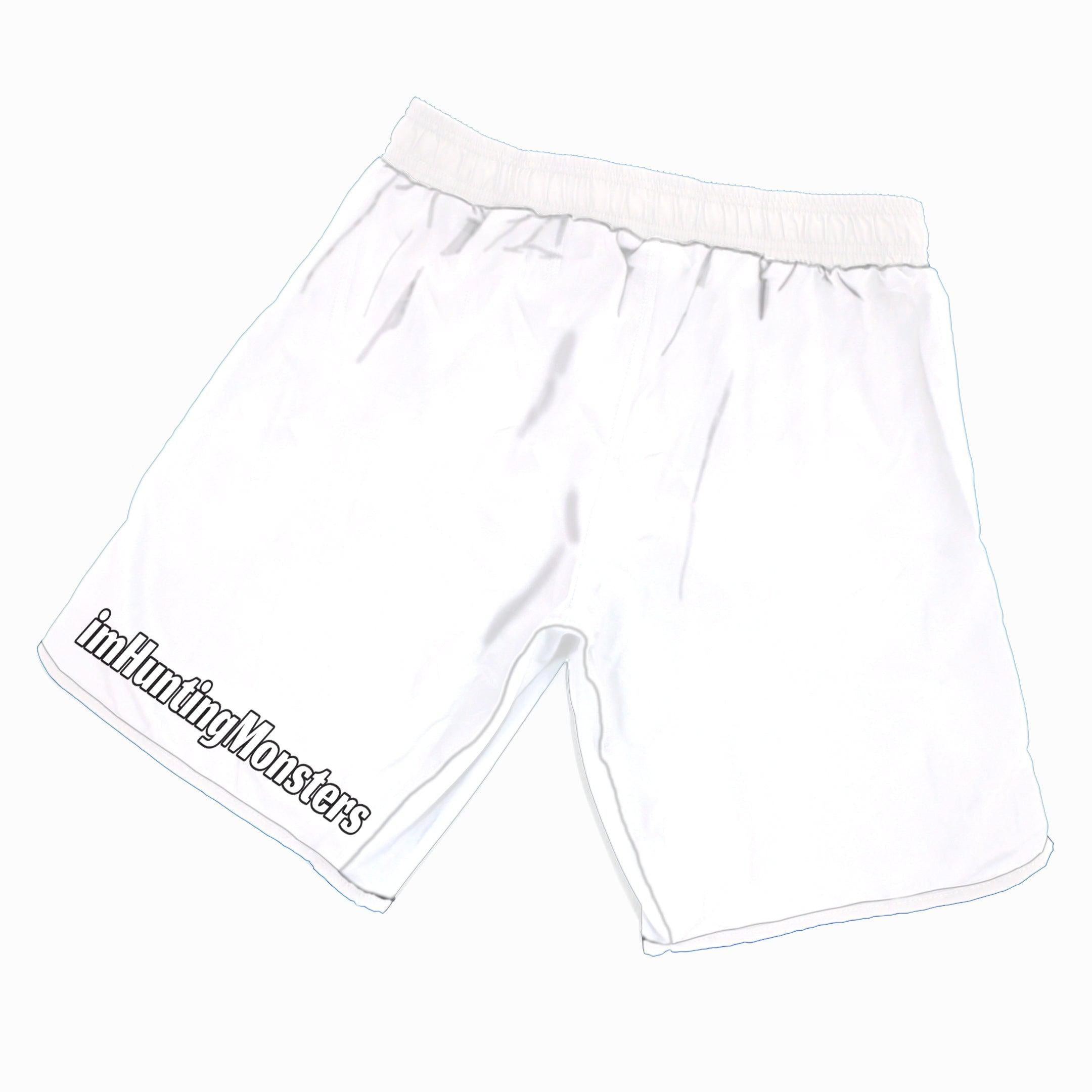 imHuntingMonsters White Grappling Shorts - Zen