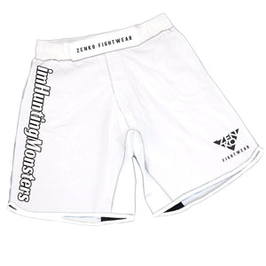 imHuntingMonsters White Grappling Shorts - Zenko Fightwear